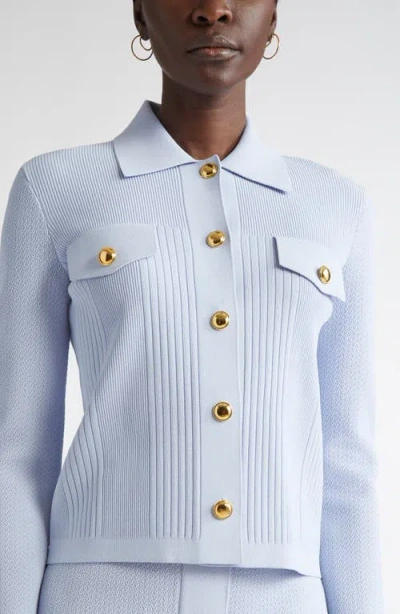 St John St. John Collection Mixed Stitch Flatback Rib Jacket In Blue