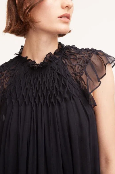 Rebecca Taylor Smocked Chiffon Dress In Black