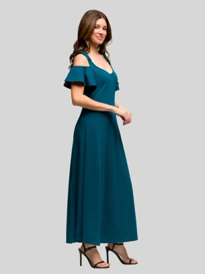 24seven Comfort Apparel Maternity Cold Sholder Ruffle Sleeve A-line Maxi Dress In Blue