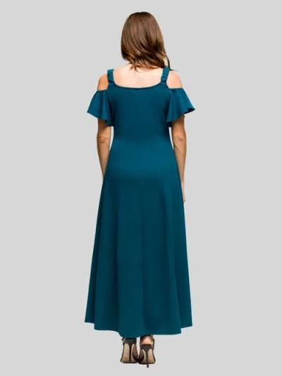 24seven Comfort Apparel Maternity Cold Sholder Ruffle Sleeve A-line Maxi Dress In Blue
