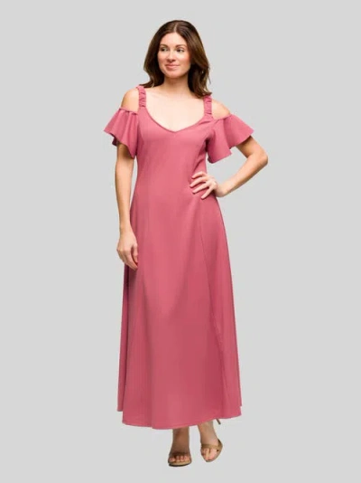 24seven Comfort Apparel Women's Cold Sholder Ruffle Sleeve A Line Maxi Dress In Pink