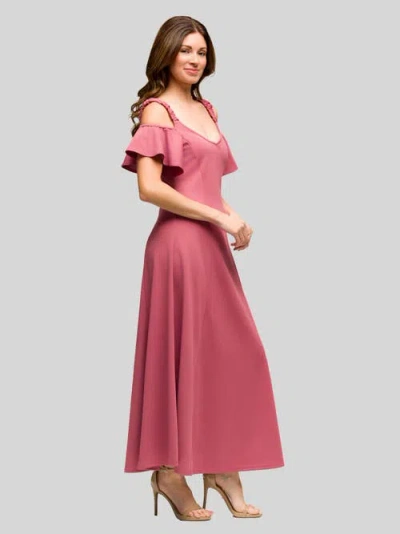 24seven Comfort Apparel Women's Cold Sholder Ruffle Sleeve A Line Maxi Dress In Pink
