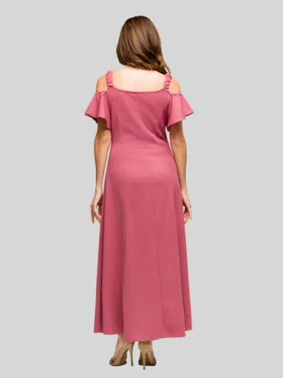 24seven Comfort Apparel Women's Cold Sholder Ruffle Sleeve A Line Maxi Dress In Pink