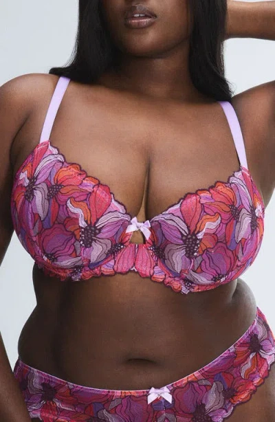 Savage X Fenty Mosaic Floral Lace Unlined Demi Bra In Pink