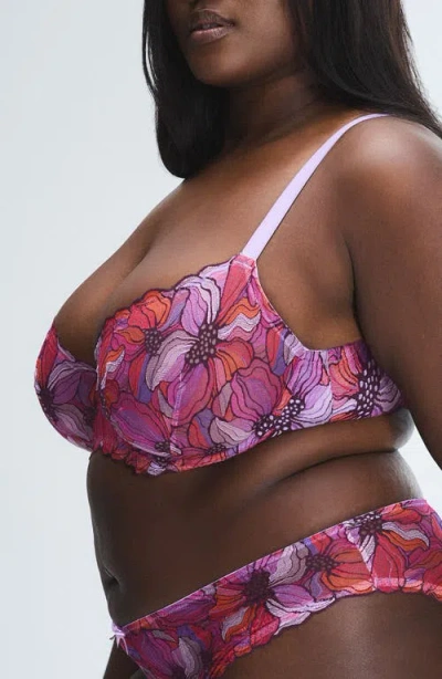 Savage X Fenty Mosaic Floral Lace Unlined Demi Bra In Pink