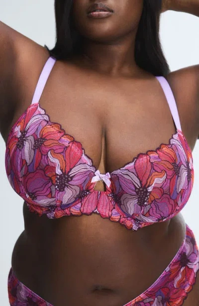 Savage X Fenty Mosaic Floral Lace Unlined Demi Bra In Pink