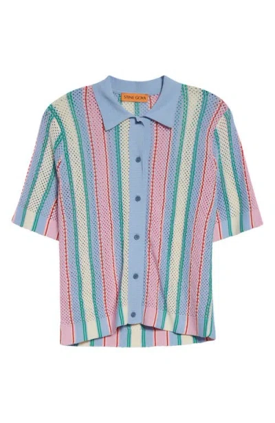 Stine Goya Stripe Open Stitch Button-up Shirt In Multi
