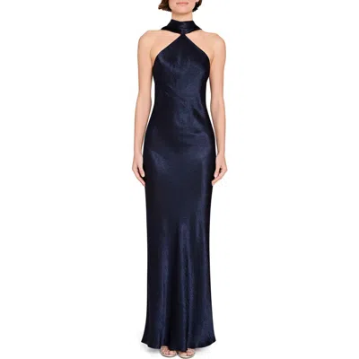 Amanda Uprichard Ashton Drape Satin Gown In Blue