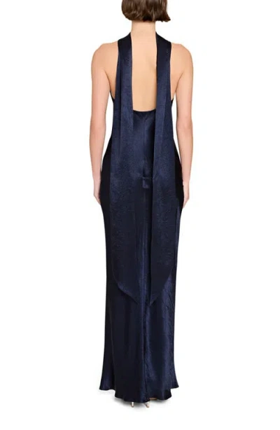 Amanda Uprichard Ashton Drape Satin Gown In Blue