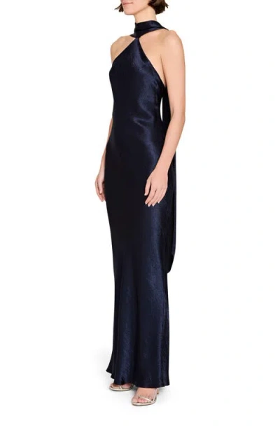 Amanda Uprichard Ashton Drape Satin Gown In Blue