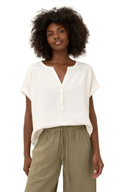 Pact Organic Cotton Coastal Double Gauze Short Sleeve Popover In Green