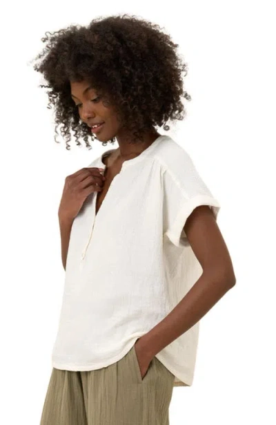 Pact Organic Cotton Coastal Double Gauze Short Sleeve Popover In Green