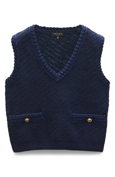 Rag & Bone Claire Cotton Blend Crop Sweater Vest In Blue