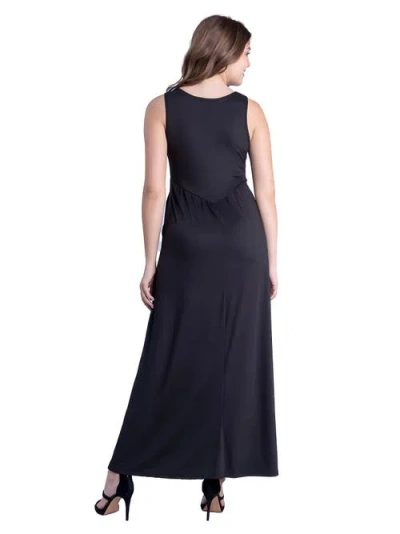 24seven Comfort Apparel V Neck Sleeveless Maternity Maxi Dress With Belt In Black