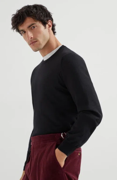 Brunello Cucinelli Virgin Wool Crewneck Sweater With Long Sleeves In Black