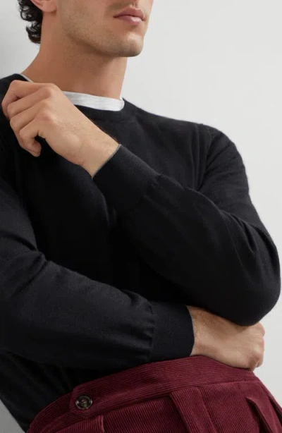Brunello Cucinelli Virgin Wool Crewneck Sweater With Long Sleeves In Black