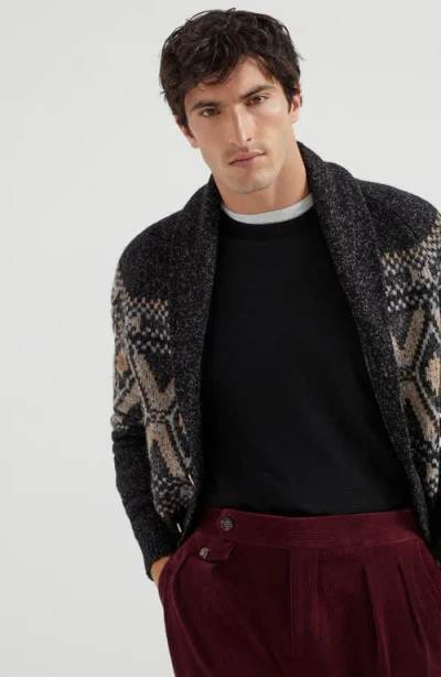 Brunello Cucinelli Virgin Wool Crewneck Sweater With Long Sleeves In Black