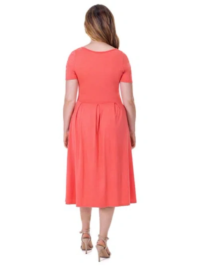 24seven Comfort Apparel Midi Dress With Short Sleeves And Pocket Detail In Red