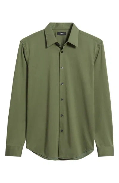 Theory Sylvain Nd Structure Knit Button-up Shirt In Green