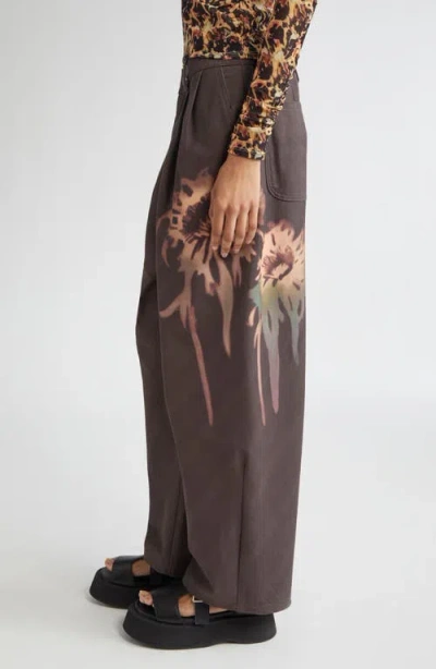 Collina Strada Catchfly Pleated Wide Leg Jeans In Brown