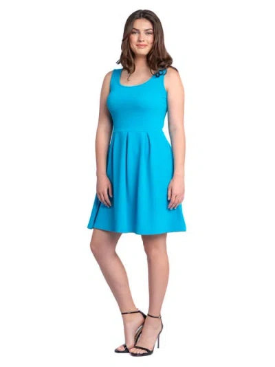 24seven Comfort Apparel Women's Sleeveless Knee Pleated Pocket Dress In Blue