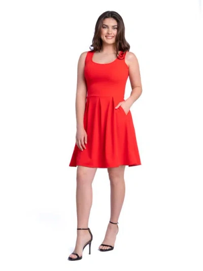 24seven Comfort Apparel Sleeveless Pleated Skater Dress With Pockets In Red