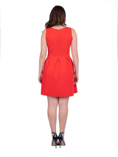 24seven Comfort Apparel Sleeveless Pleated Skater Dress With Pockets In Red