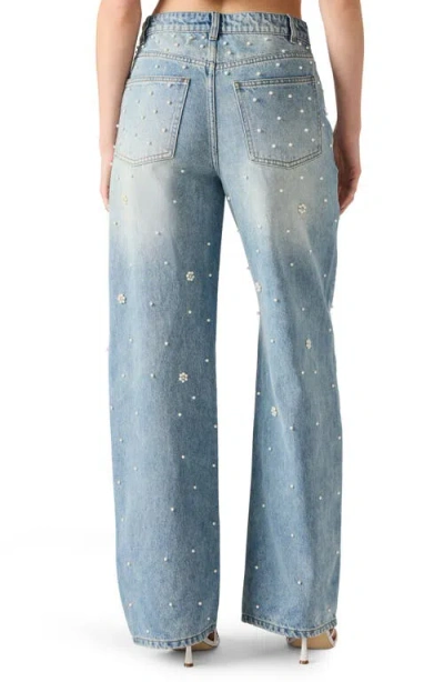 Steve Madden Fianna Embellished High Rise Barrel Jeans In Coastal Blue In Blue