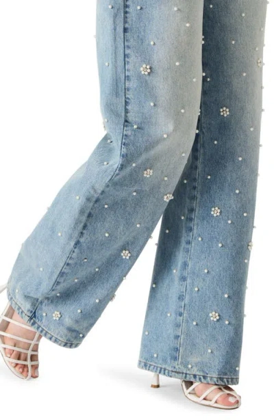 Steve Madden Fianna Embellished High Rise Barrel Jeans In Coastal Blue In Blue