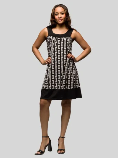 24seven Comfort Apparel Black And White Scoop Neck Sleeveless Knee Length Dress In Black