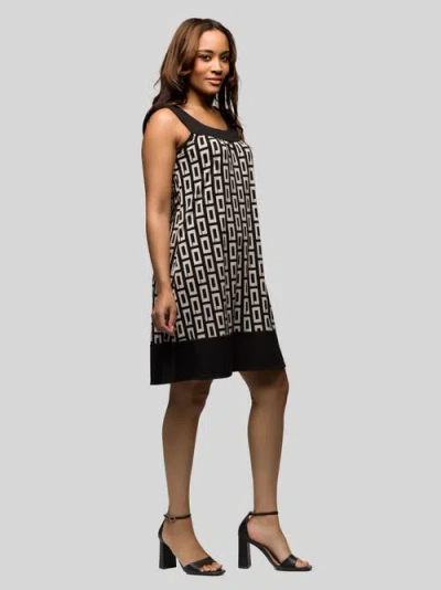 24seven Comfort Apparel Black And White Scoop Neck Sleeveless Knee Length Dress In Black
