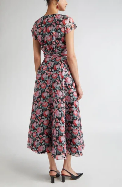 Carolina Herrera V-neck Floral Silk Cap-sleeve Midi Dress