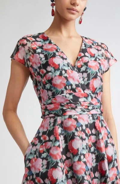 Carolina Herrera V-neck Floral Silk Cap-sleeve Midi Dress