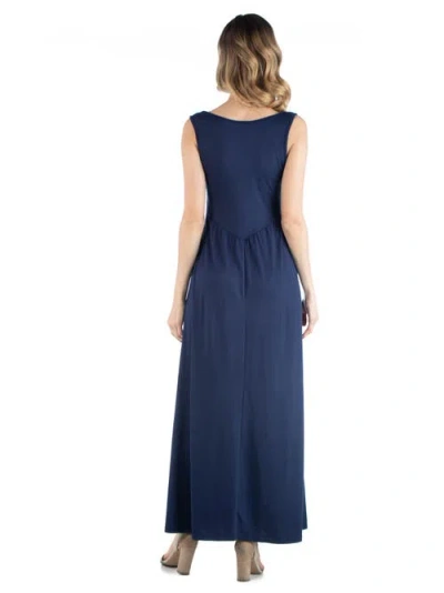 24seven Comfort Apparel Maternity Maxi Sleeveless Dress With Pockets In Blue