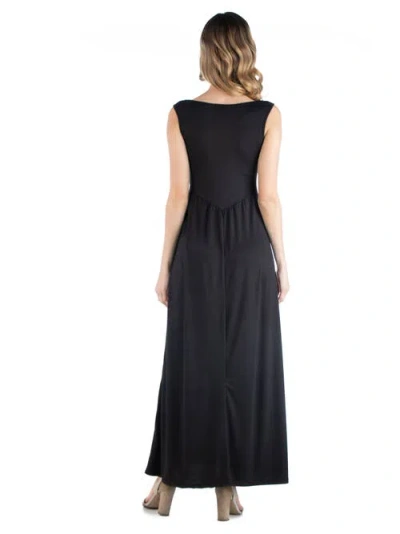 24seven Comfort Apparel V Neck Sleeveless Maternity Maxi Dress With Belt In Black