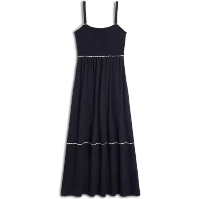 Boden Smocked Bodice Cotton Blend Maxi Sundress In Black