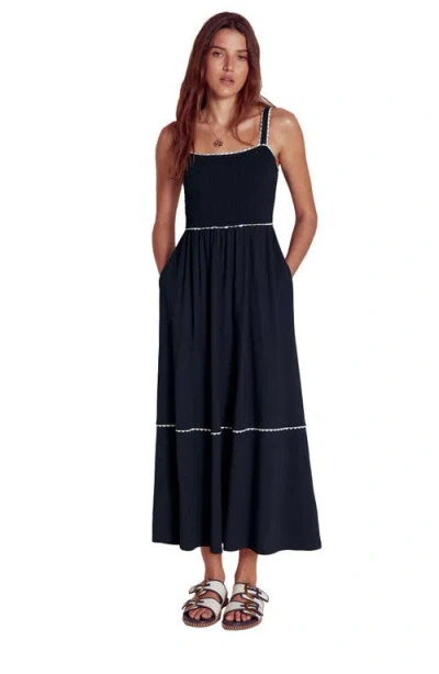 Boden Smocked Bodice Cotton Blend Maxi Sundress In Black