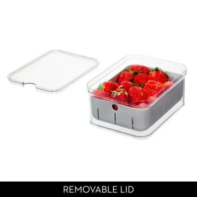 Idesign Small Fridge Berry Bin With Removable Colander Basket And Lid In Gray