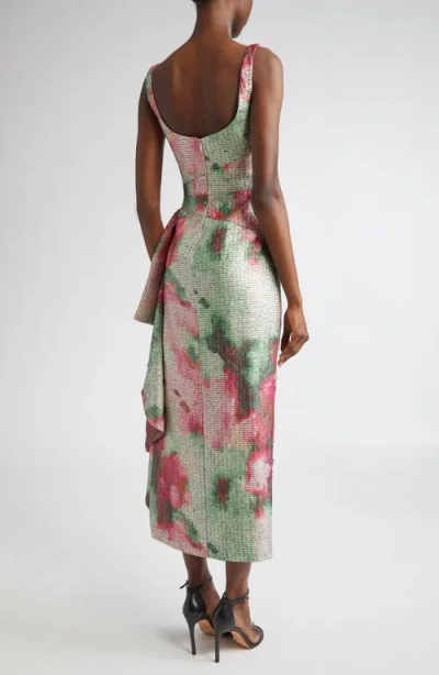 Lela Rose Florence Watercolor Jaquard Maxi Dress In Green
