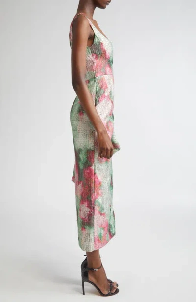Lela Rose Florence Watercolor Jaquard Maxi Dress In Green