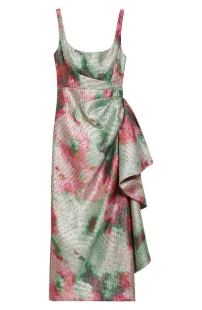 Lela Rose Florence Watercolor Jaquard Maxi Dress In Green