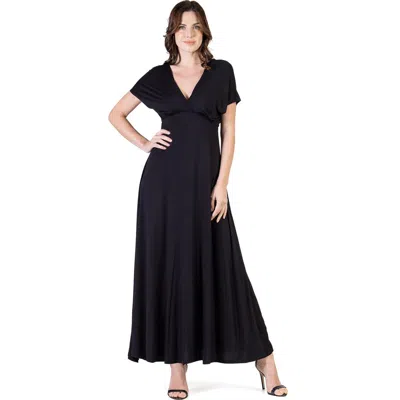 24seven Comfort Apparel V-neck Sleeveless Maxi Dress With Belt In Black