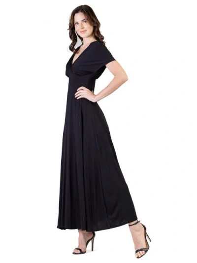 24seven Comfort Apparel V-neck Sleeveless Maxi Dress With Belt In Black