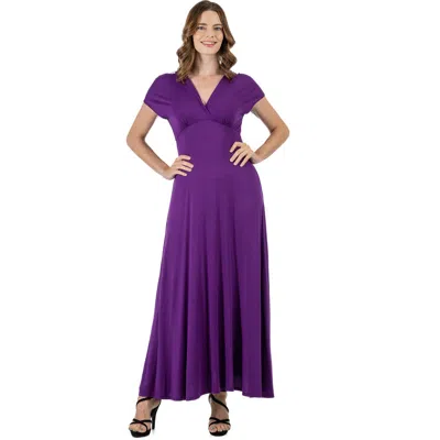 24seven Comfort Apparel V-neck Sleeveless Maxi Dress With Belt In Purple