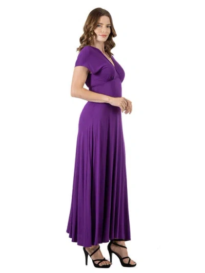 24seven Comfort Apparel V-neck Sleeveless Maxi Dress With Belt In Purple