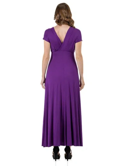 24seven Comfort Apparel V-neck Sleeveless Maxi Dress With Belt In Purple