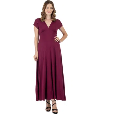 24seven Comfort Apparel V-neck Sleeveless Maxi Dress With Belt In Burgundy