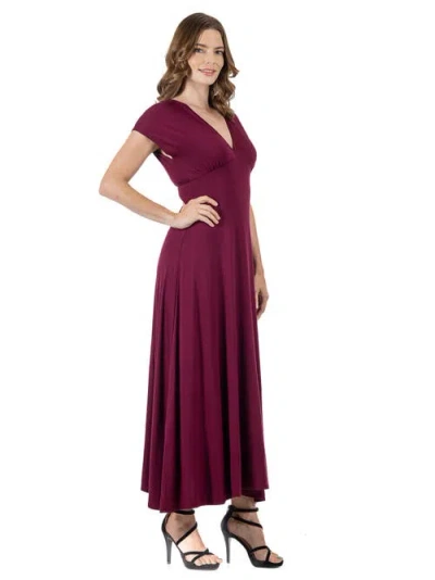 24seven Comfort Apparel V-neck Sleeveless Maxi Dress With Belt In Burgundy