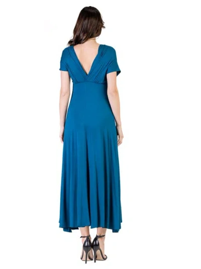 24seven Comfort Apparel V-neck Sleeveless Maxi Dress With Belt In Blue