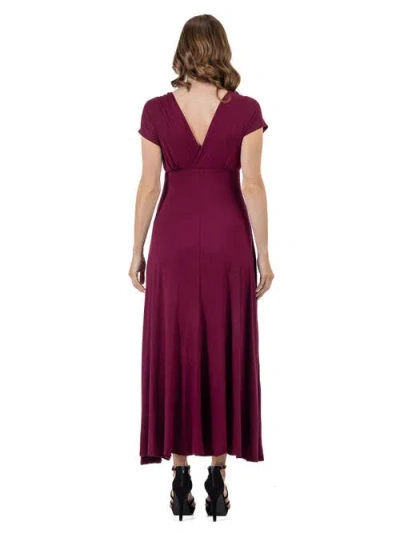 24seven Comfort Apparel V-neck Sleeveless Maxi Dress With Belt In Burgundy
